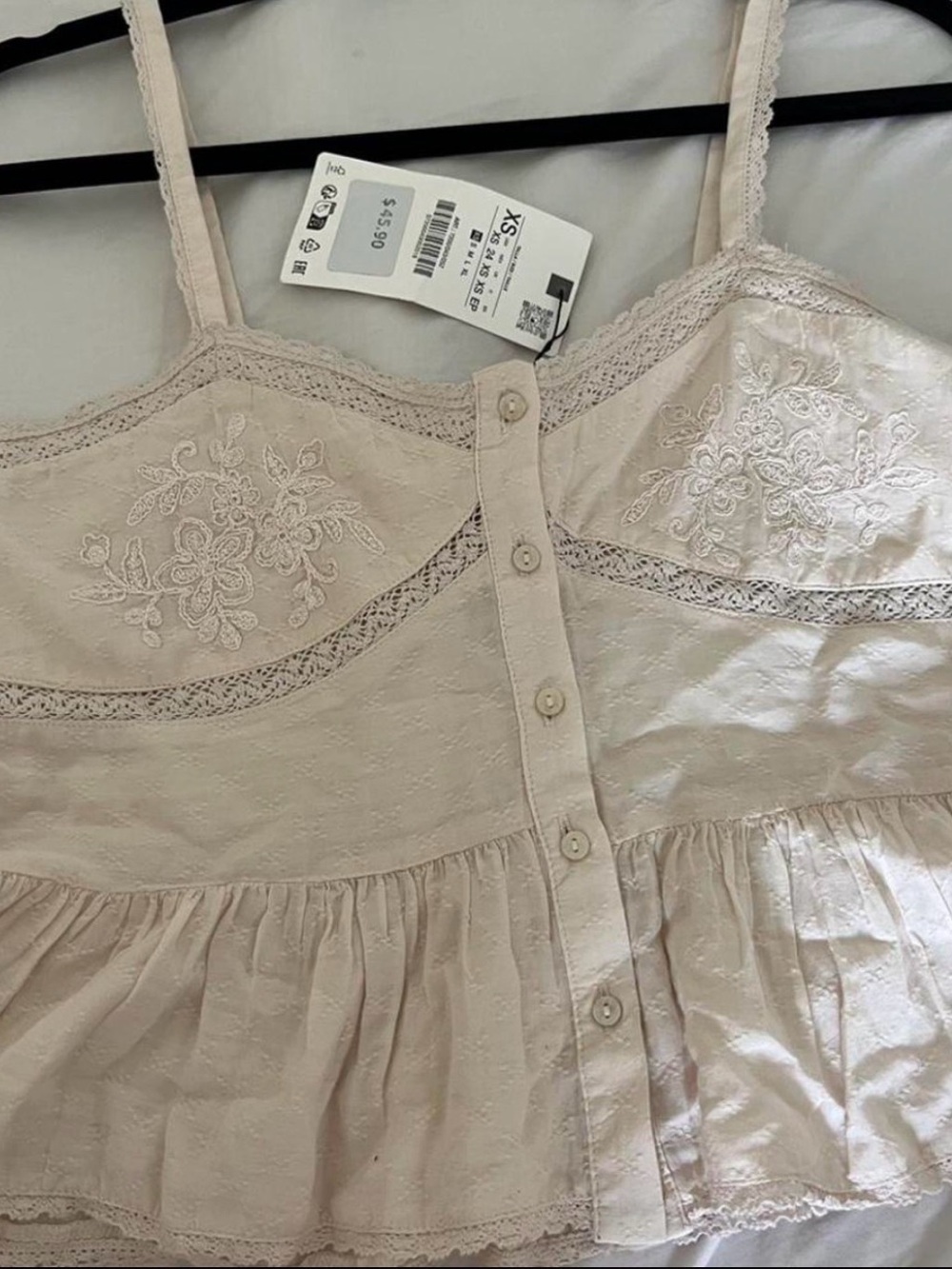 Zara Delicate Lace Peplum Cami in Soft Beige - Picture 2 of 2